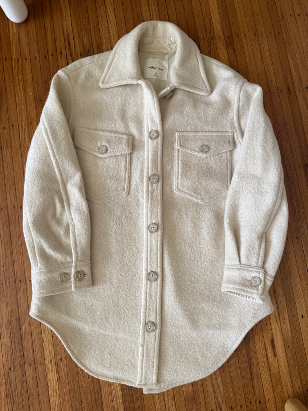 Wilfred Cream Utility Shacket with Chest Flap Pockets